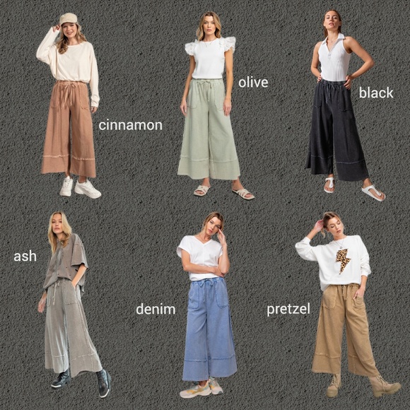 EASEL "Criss Cross" Mineral Washed Distressed Seams Cropped Pants Pockets Cotton - Picture 13 of 13